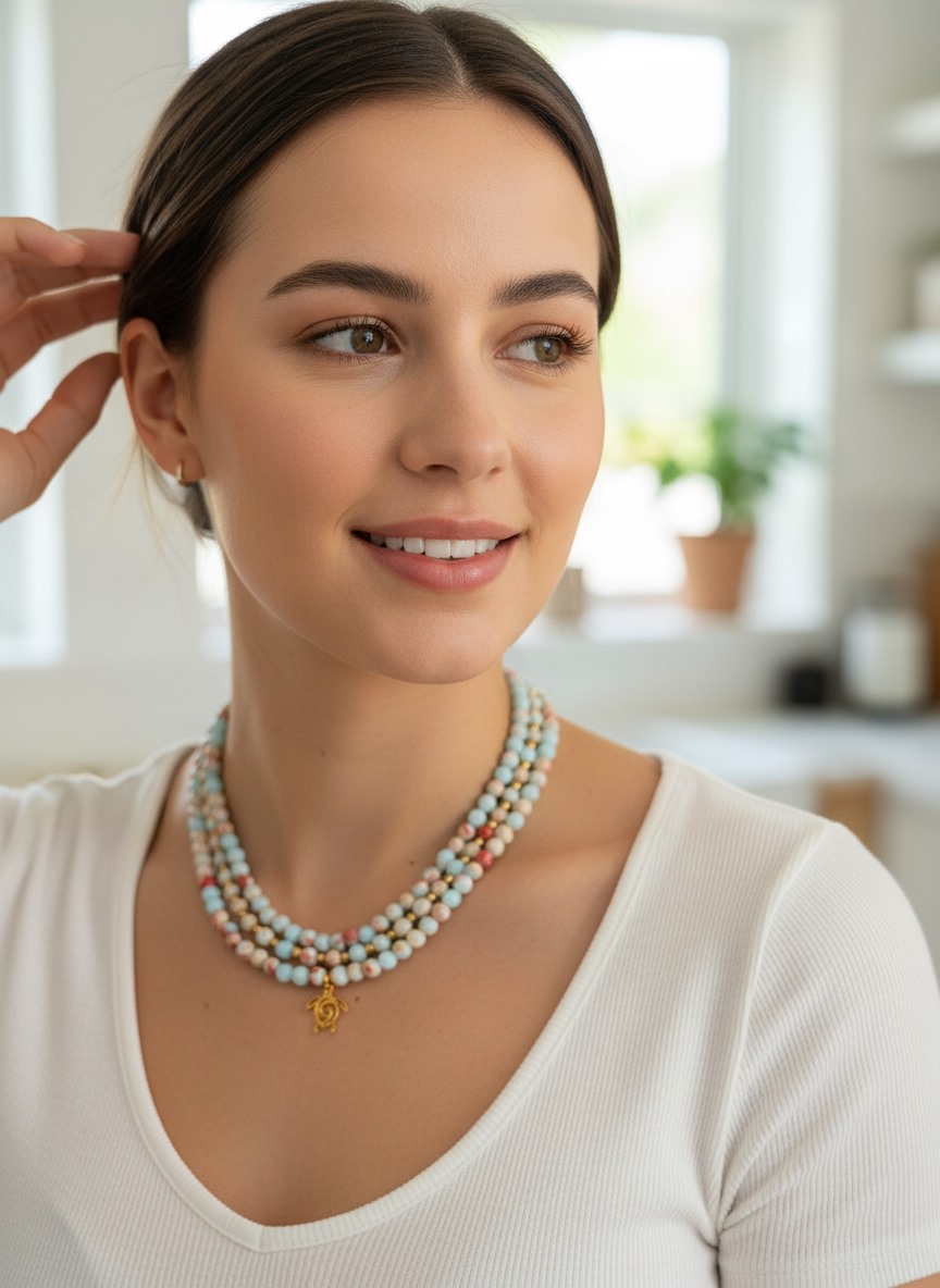 Ręcznie robiony naszyjnik z zawieszką żółwia - obrazek 2