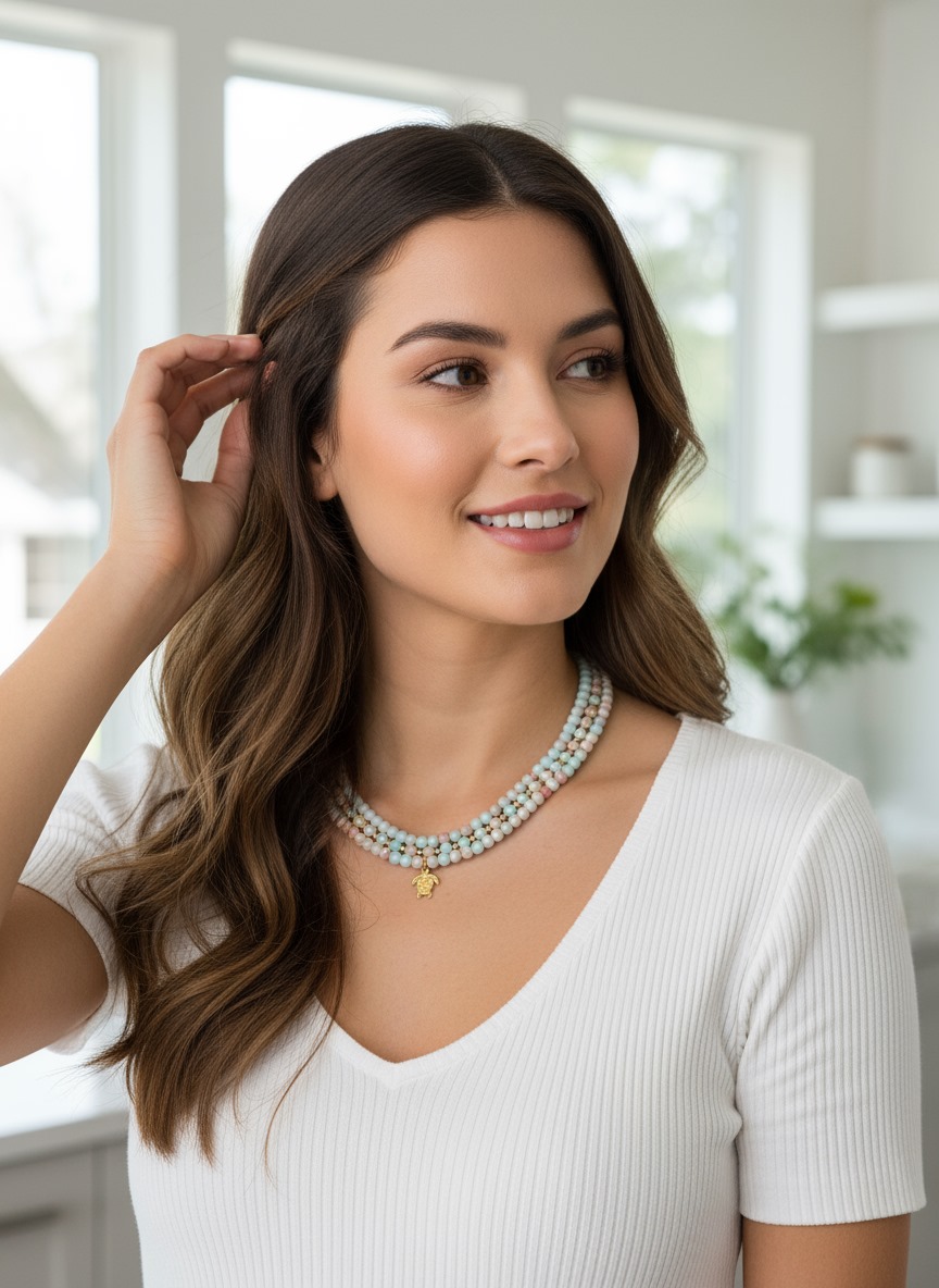 Ręcznie robiony naszyjnik z zawieszką żółwia - obrazek 3